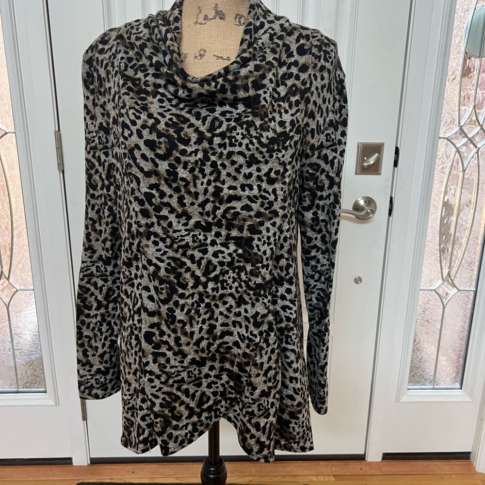 Elegant Animal Print Cowl Neck Sweater
